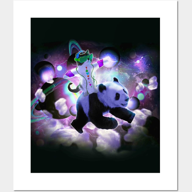 Rave Space Cat Riding Panda Wall Art by Random Galaxy